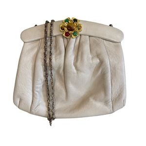 Vintage Fine N Rhine Women's Taupe Floral Beads Dumpling Sling Crossbody Bag